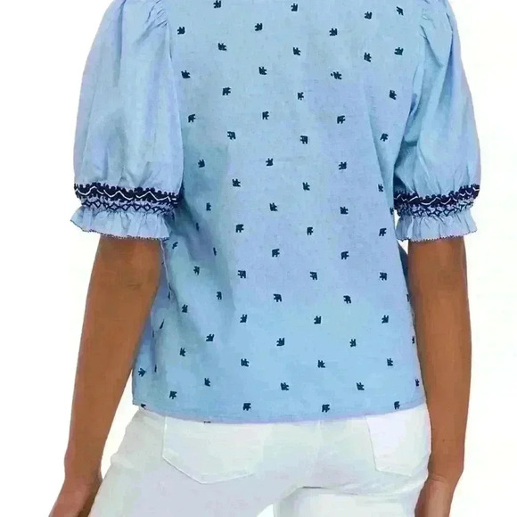 Chelsea & Theodore Boho Blue Embroidered Top - Picture 2 of 5